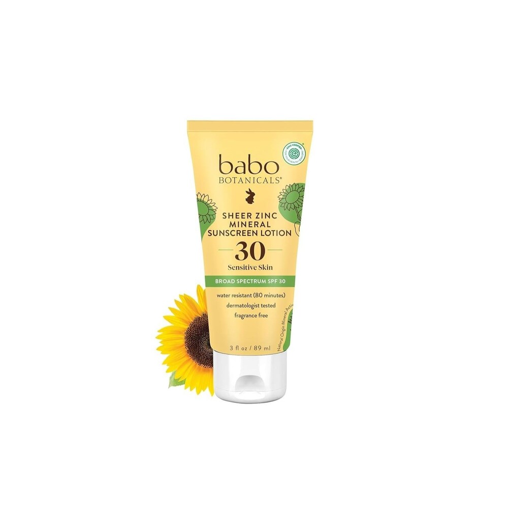 Babo Botanicals Sheer Zinc Mineral Sunscreen Lotion SPF30 White Face Body 3 oz